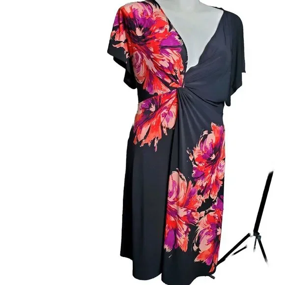 Jones New York | Dresses | Jones New York Womens Black With Orange Floral  Jersey Knit Dress Size 4w | Poshmark